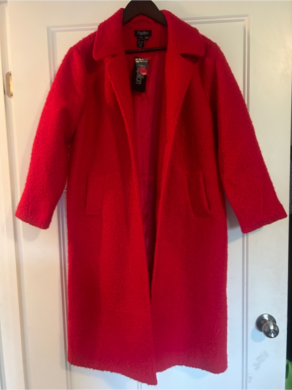 Papillon Blanc Vibrant Red Long Women's Coat